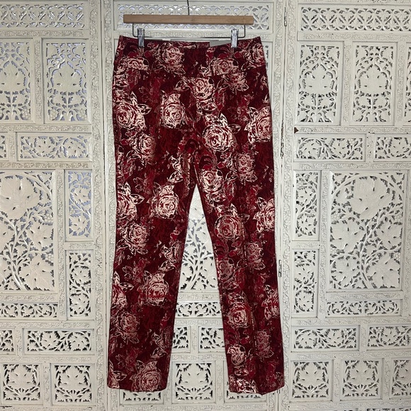 NWT Soft Surroundings Red & Gold Floral Perfect Ponte Straight Leg Serrano Pants - Picture 1 of 8